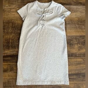 J Crew Sporty Dress Heather Gray Tie Front Short Sleeve Size Small Cozy Beach